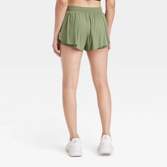 Small - Womens Double Layer Run Shorts 2.5" - JoyLab - Olive Green - Picture 7 of 7